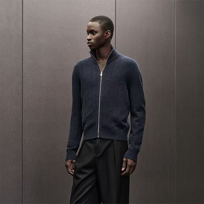hermes echelle wool zip cardigan